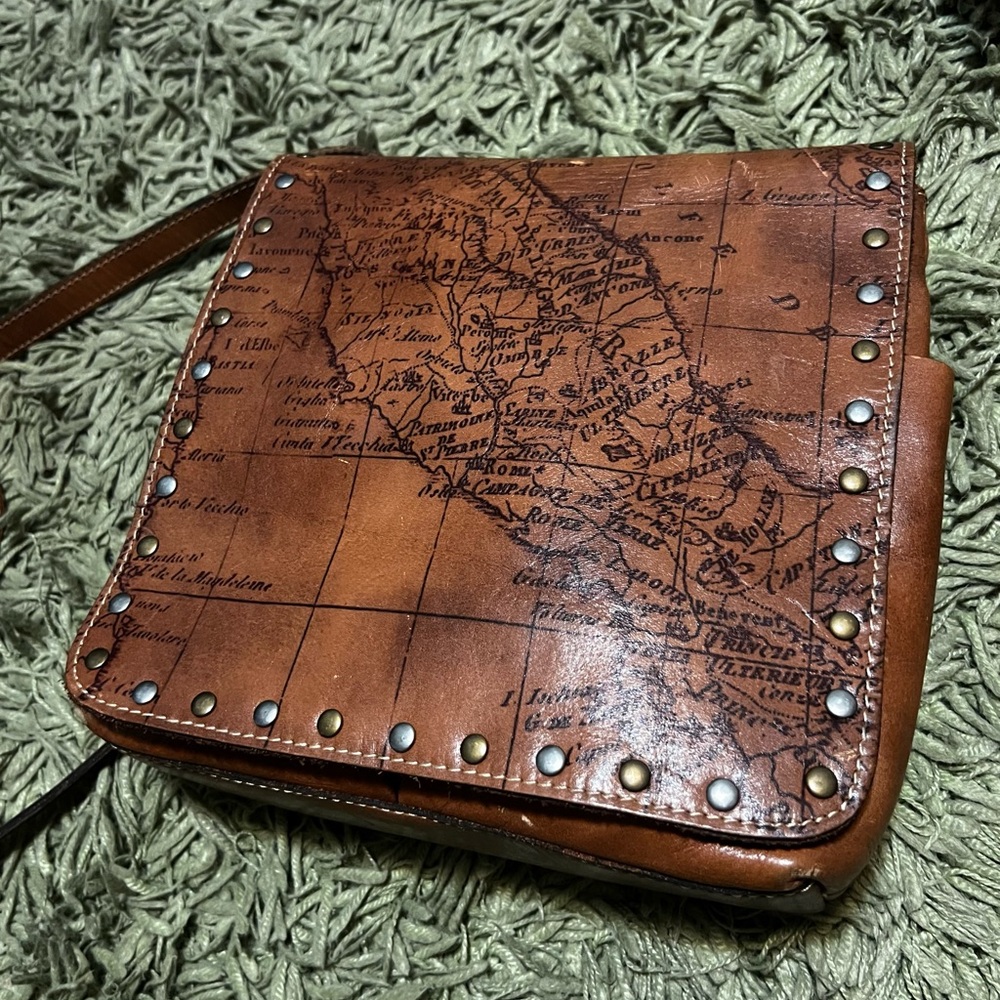 Patricia Nash Leather Messenger Bag with Italy Map Design